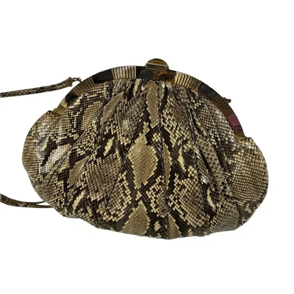 JUDITH LEIBER GENUINE PYTHON SNAKESKIN CLASP DEVIN PURSE CLUTCH
